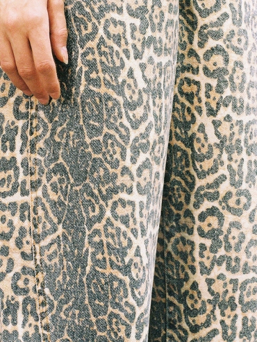 Brown Leopard Printing Panelled Loose Jeans