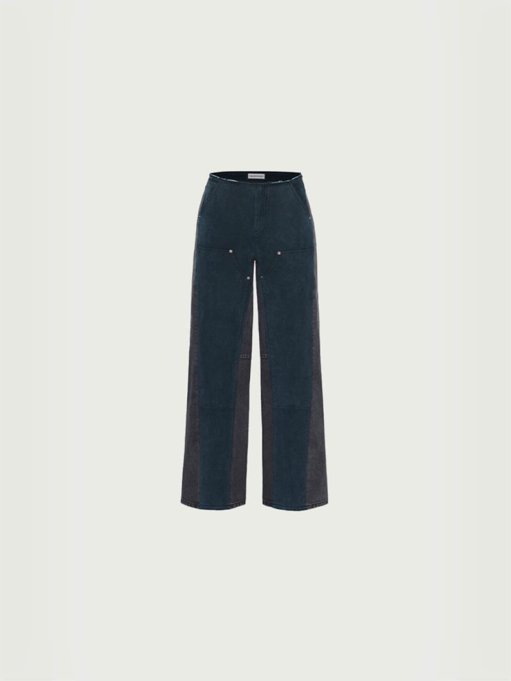 Gray&Black Panelled Wide-Leg Jeans