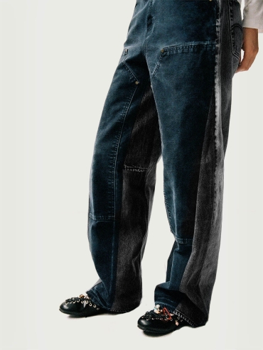 Gray&Black Panelled Wide-Leg Jeans