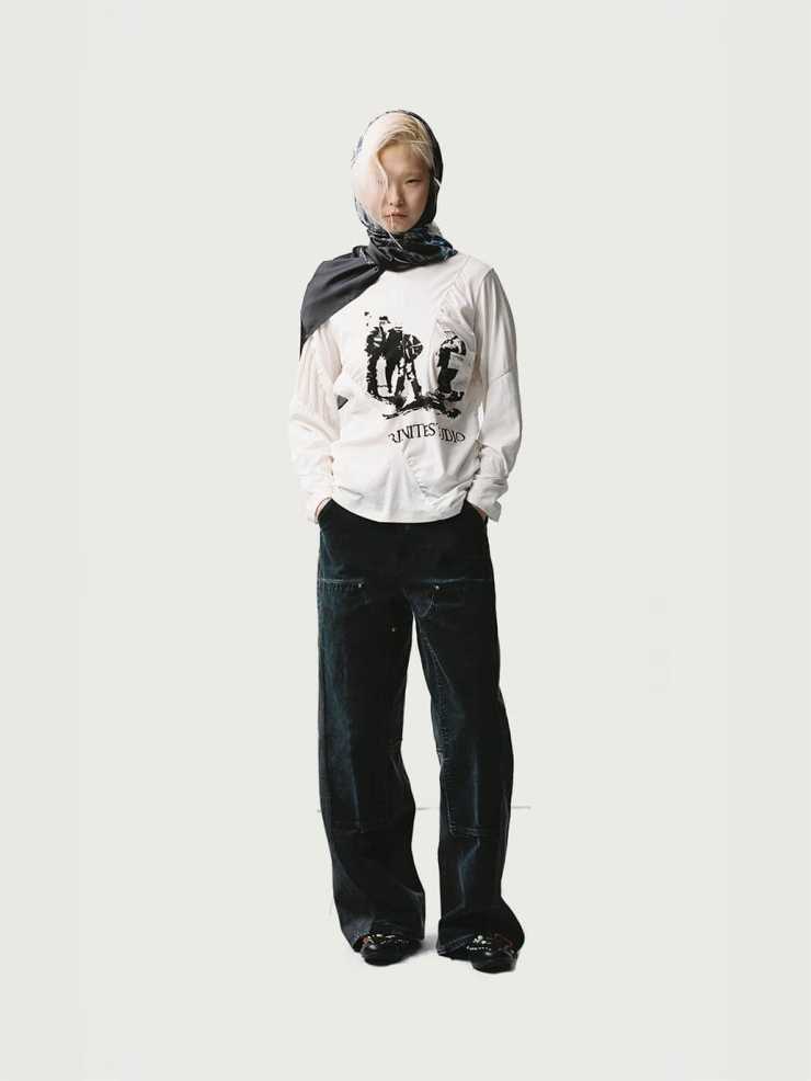 Gray&Black Panelled Wide-Leg Jeans