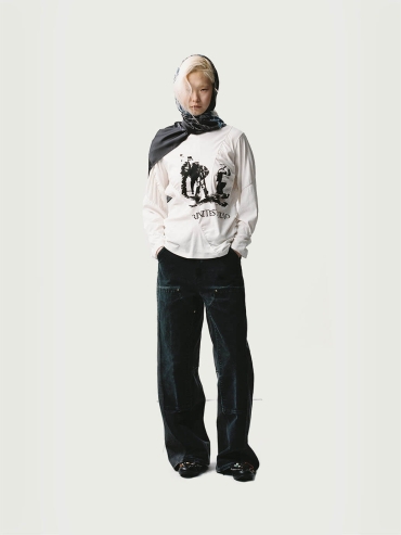 Gray&Black Panelled Wide-Leg Jeans