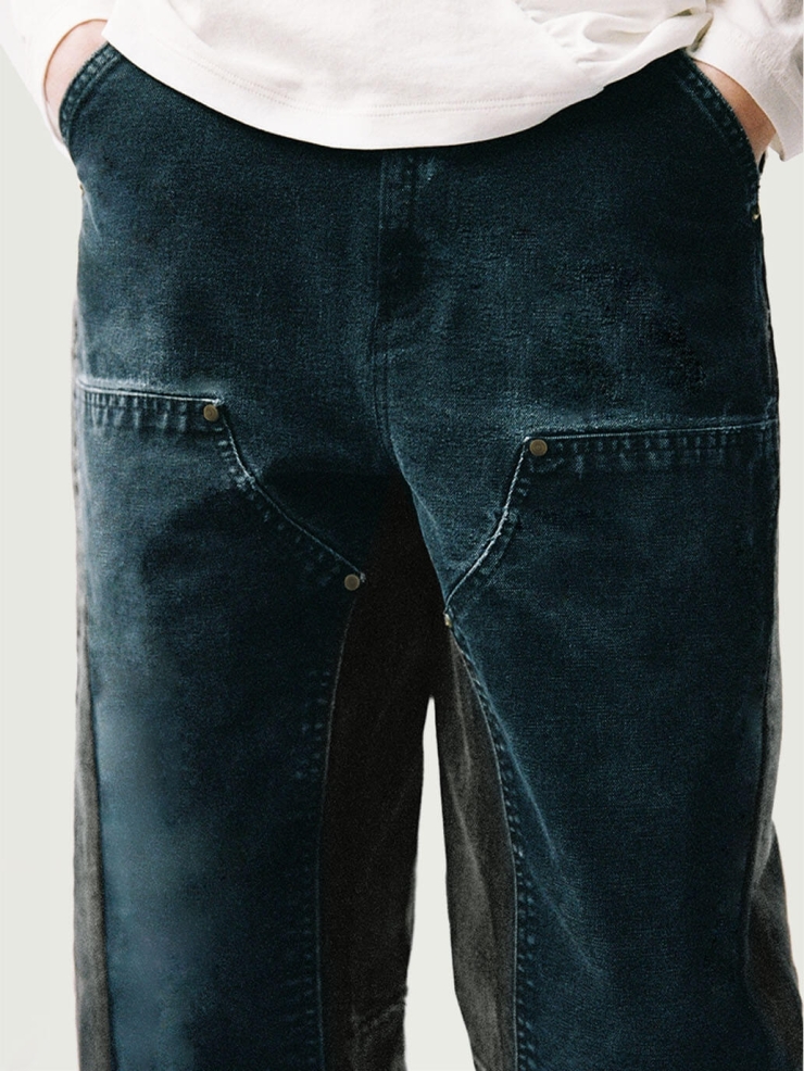 Gray&Black Panelled Wide-Leg Jeans