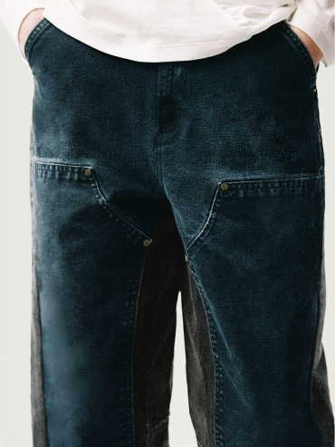 Gray&Black Panelled Wide-Leg Jeans