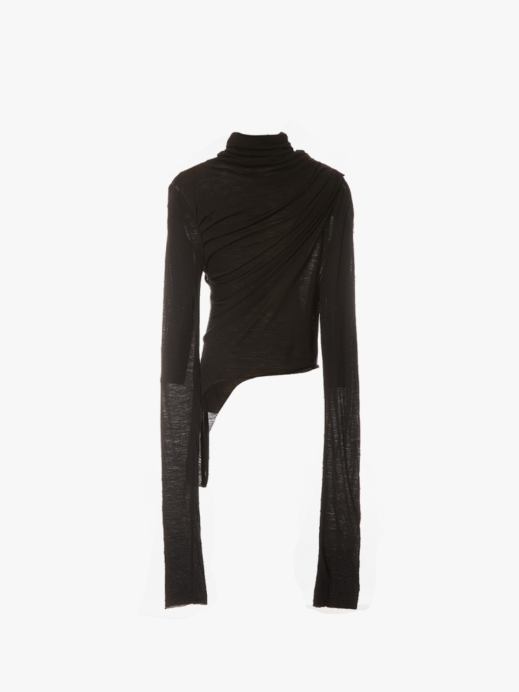 ELYWOOD Black Turtleneck Asymmetric Wool Top