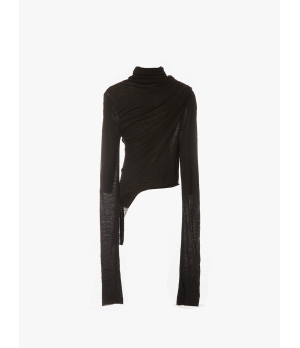 ELYWOOD Black Turtleneck Asymmetric Wool Top