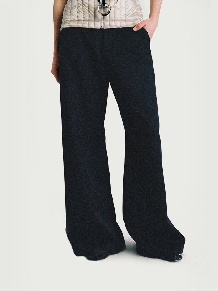 Black Drawstring Wide-leg Trousers