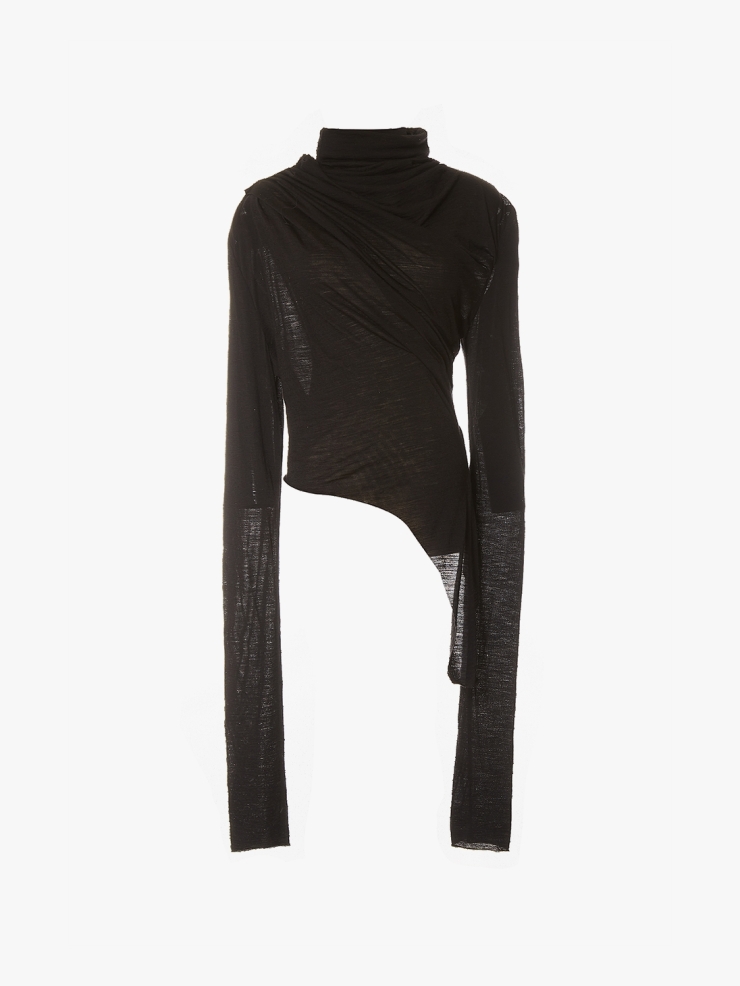 ELYWOOD Black Turtleneck Asymmetric Wool Top
