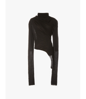ELYWOOD Black Turtleneck Asymmetric Wool Top