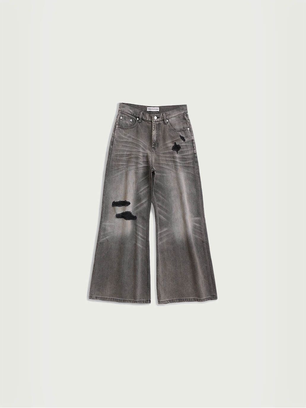 Grey Destruction Flare Loose Jeans