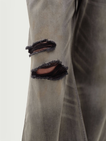 Grey Destruction Flare Loose Jeans