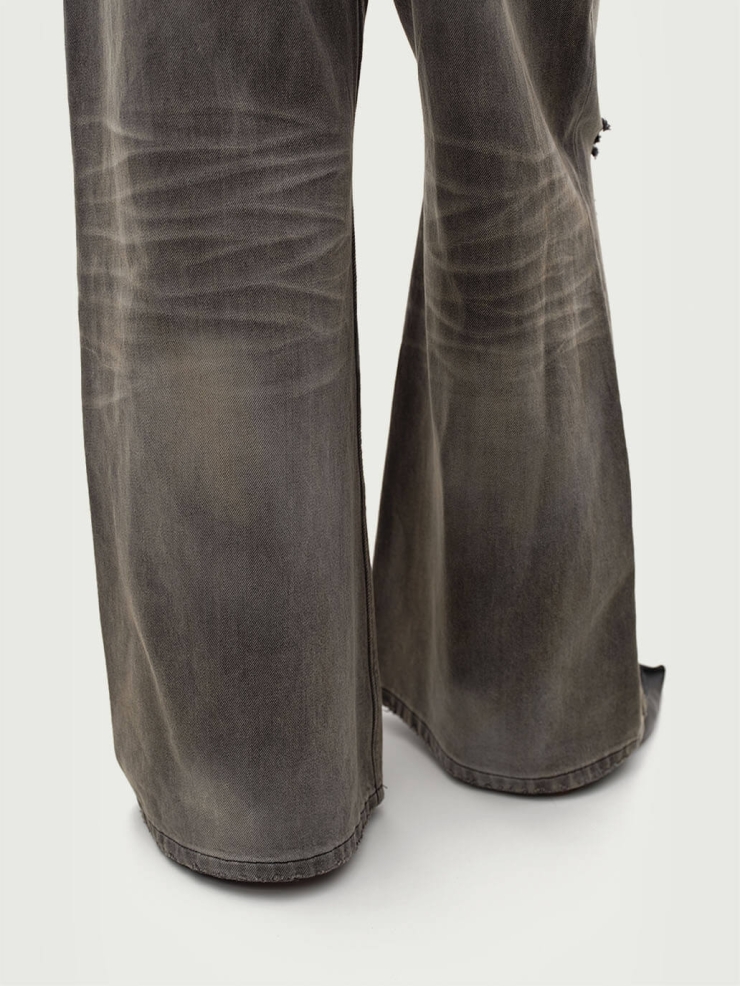 Grey Destruction Flare Loose Jeans