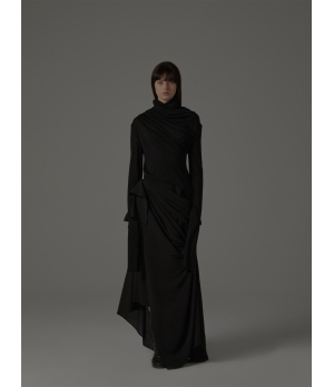 ELYWOOD Black Turtleneck Asymmetric Wool Top