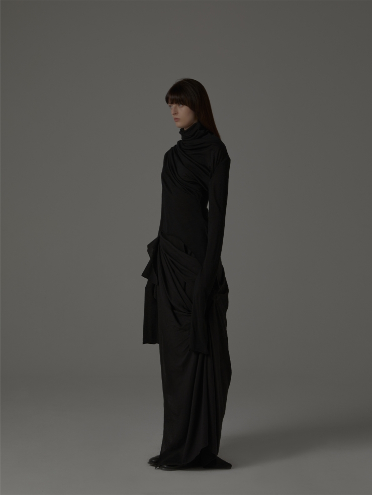 ELYWOOD Black Turtleneck Asymmetric Wool Top