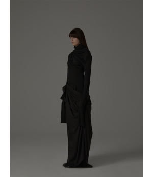 ELYWOOD Black Turtleneck Asymmetric Wool Top