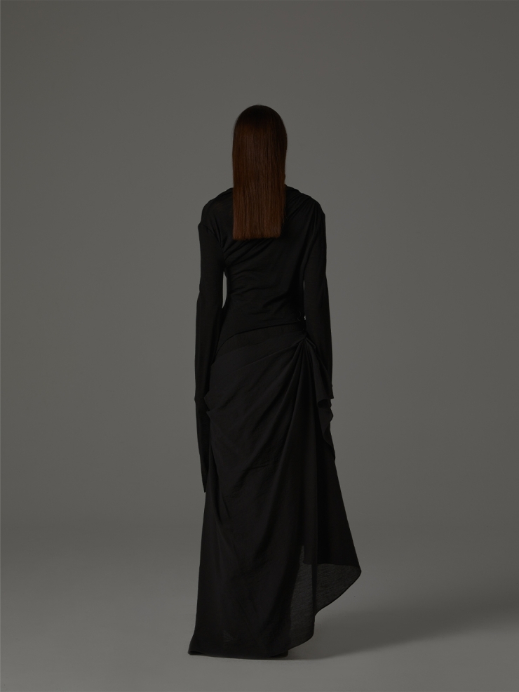 ELYWOOD Black Turtleneck Asymmetric Wool Top
