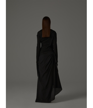 ELYWOOD Black Turtleneck Asymmetric Wool Top