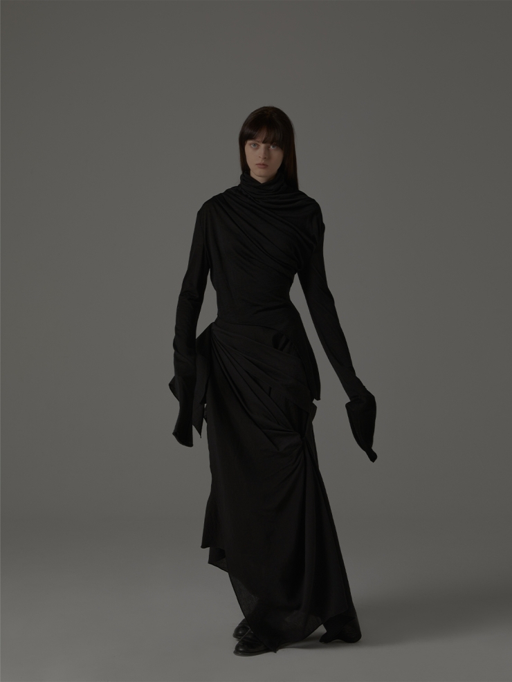 ELYWOOD Black Turtleneck Asymmetric Wool Top
