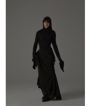 ELYWOOD Black Turtleneck Asymmetric Wool Top