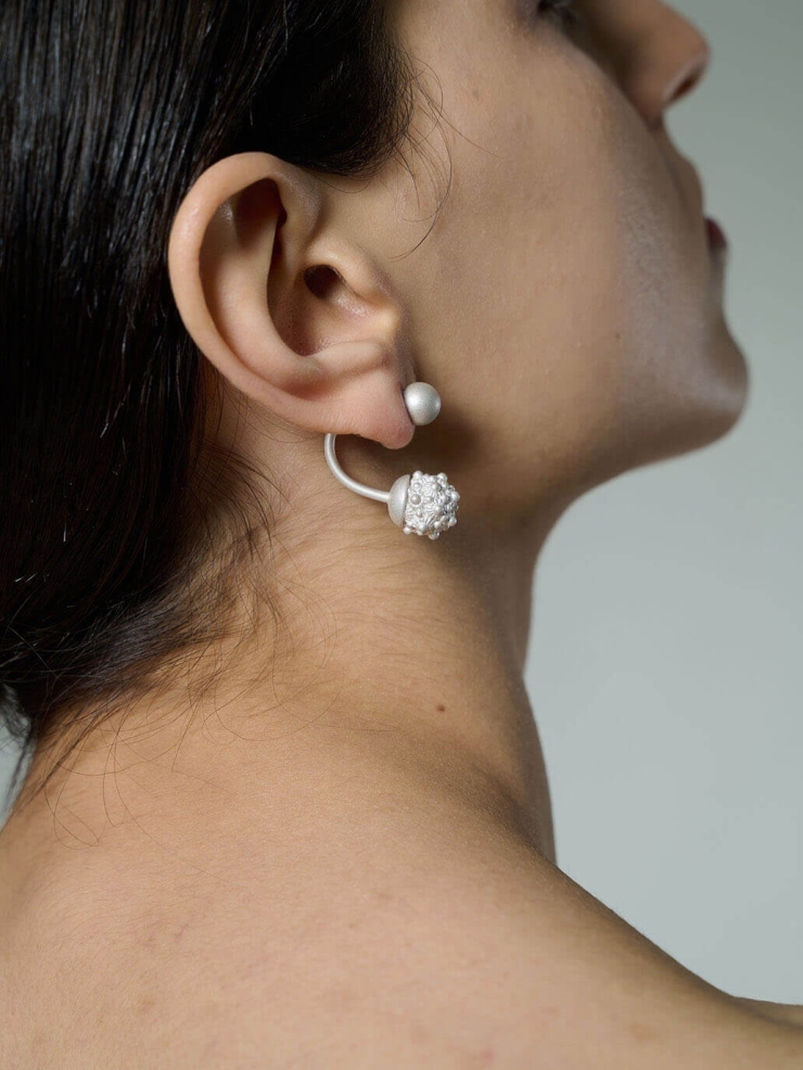 White coneflower pendant earrings