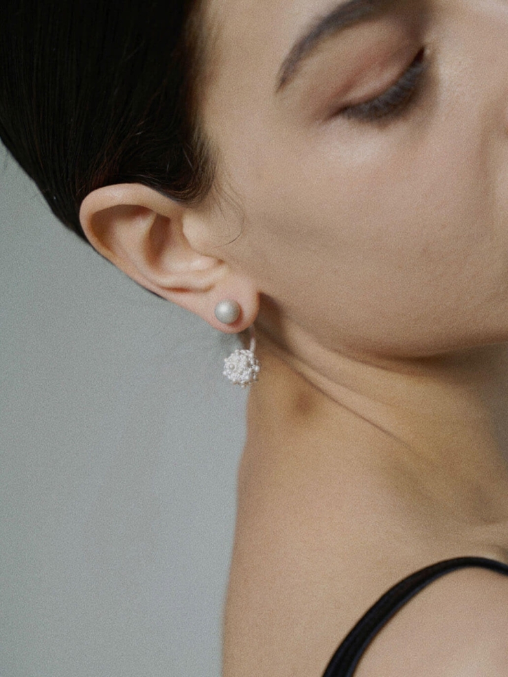 White coneflower pendant earrings