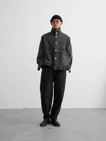 Grey cowboy-style jacket silhouette outerwear