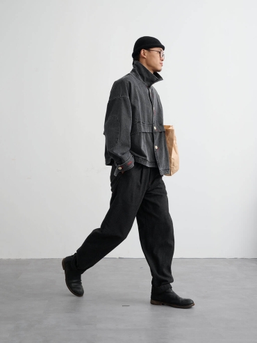 Grey cowboy-style jacket silhouette outerwear