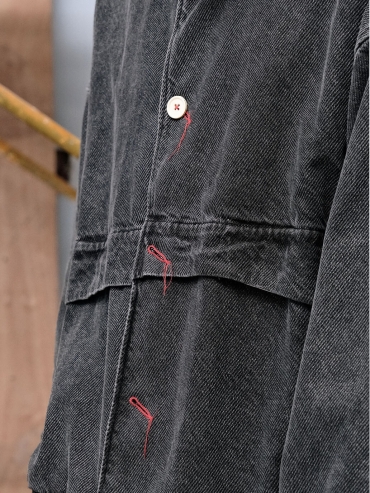 Grey cowboy-style jacket silhouette outerwear