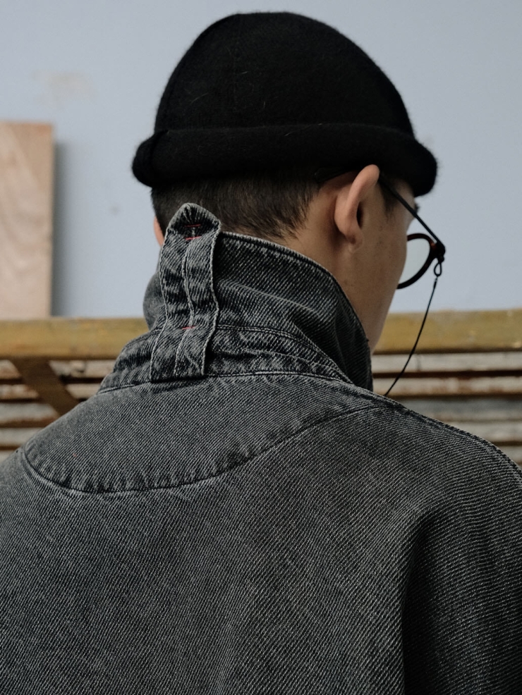 Grey cowboy-style jacket silhouette outerwear