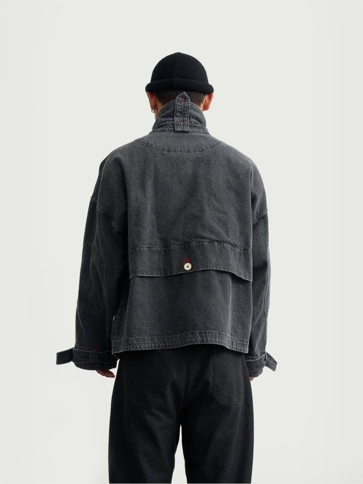 Grey cowboy-style jacket silhouette outerwear