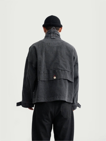 Grey cowboy-style jacket silhouette outerwear