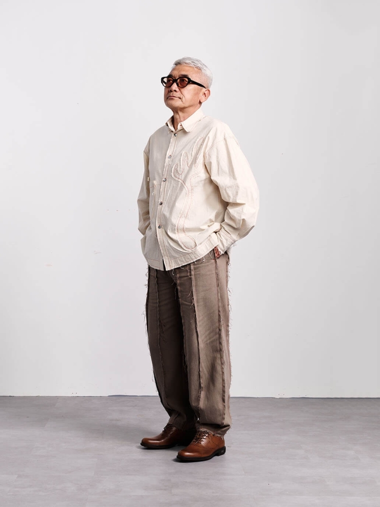 Brown fringed patchwork trousers