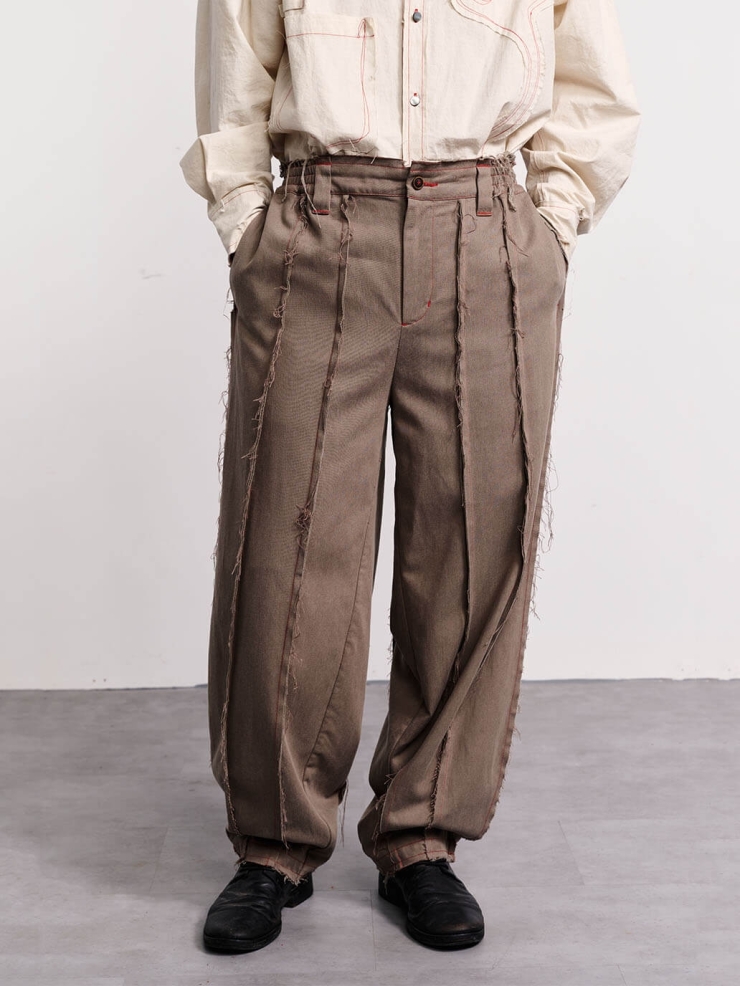 Brown fringed patchwork trousers