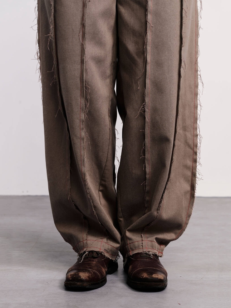 Brown fringed patchwork trousers
