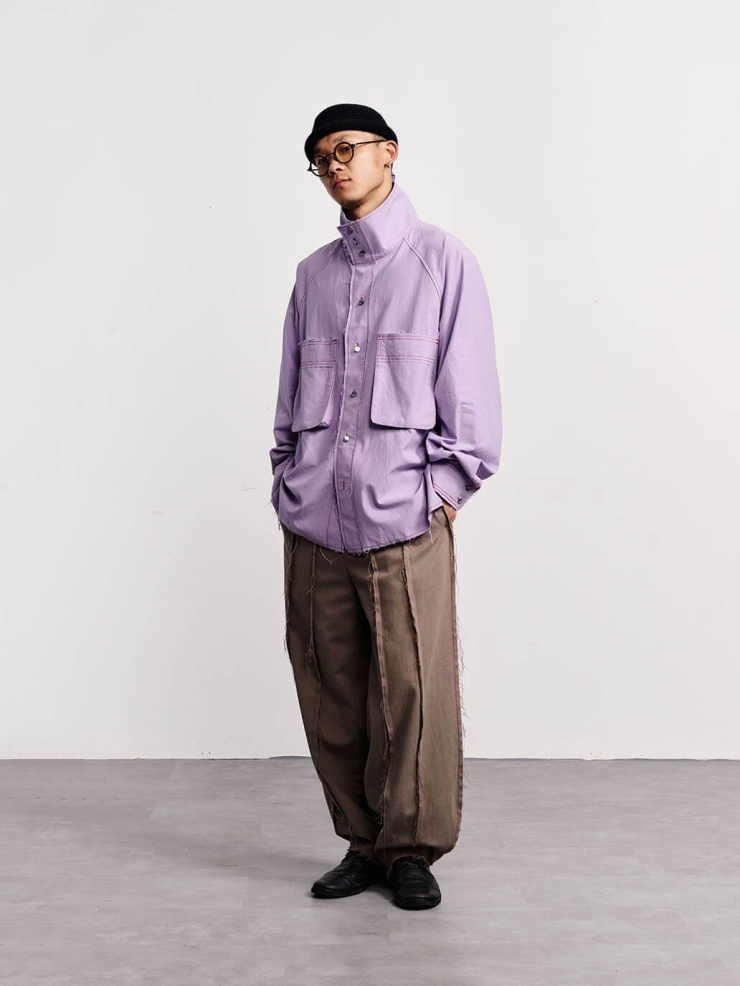 Purple high-neck dolman sleeve blouse