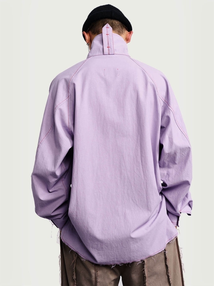 Purple high-neck dolman sleeve blouse