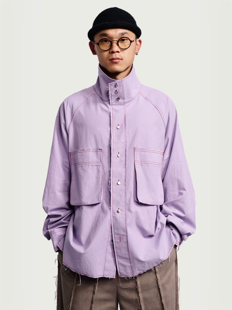 Purple high-neck dolman sleeve blouse