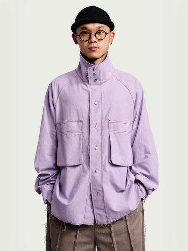 Purple high-neck dolman sleeve blouse