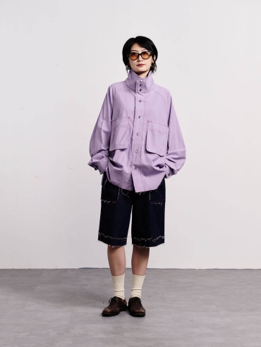 Purple high-neck dolman sleeve blouse