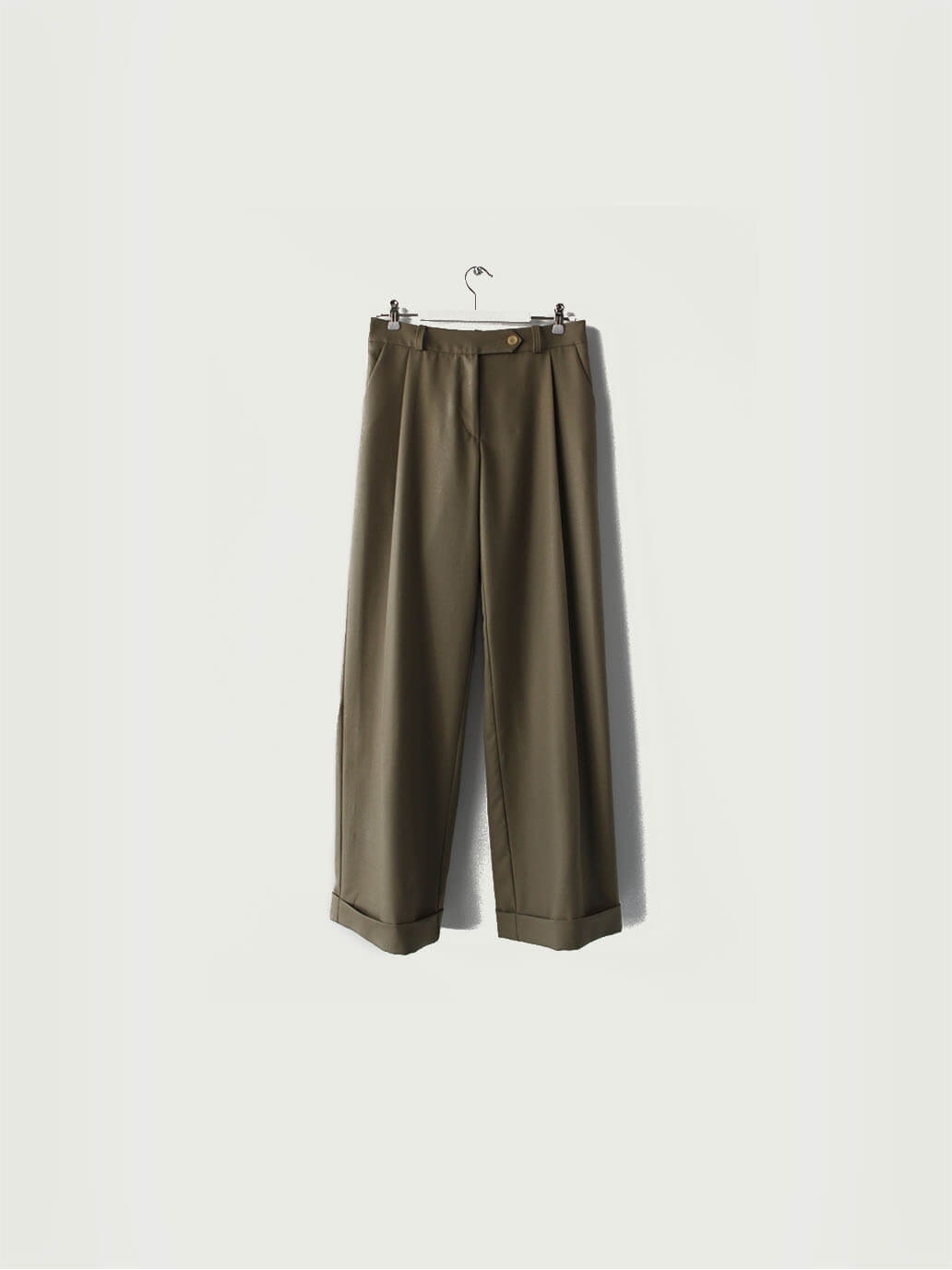 Green Wool Blend Pleated Wide Leg Pants
