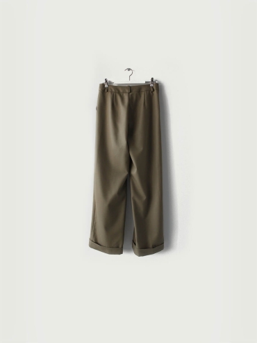 Green Wool Blend Pleated Wide Leg Pants