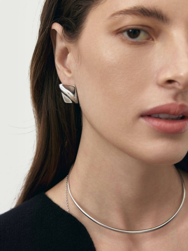 Silver Tongue and Groove Square Stud Earrings