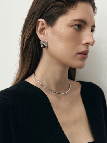 Silver Tongue and Groove Square Stud Earrings