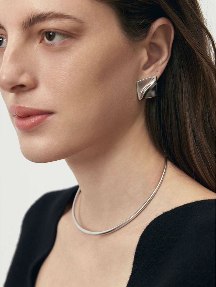 Silver Tongue and Groove Square Stud Earrings