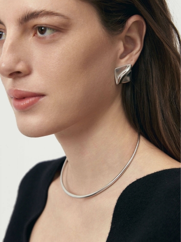 Silver Tongue and Groove Square Stud Earrings