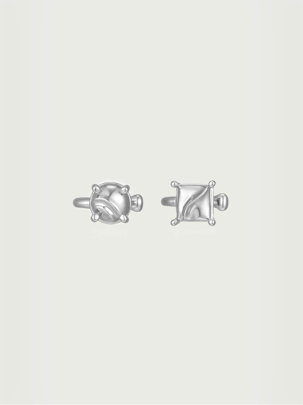 Silver Intonation Square and Round Earrings - Pair