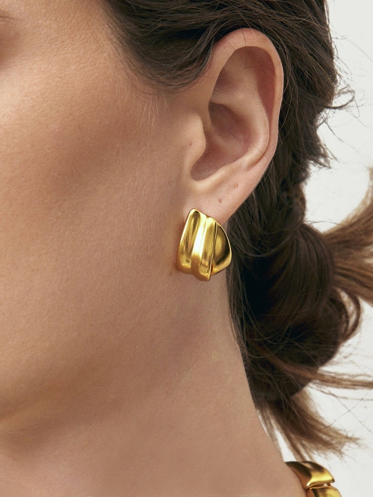 Gold Colored Interlocking Stud Earrings