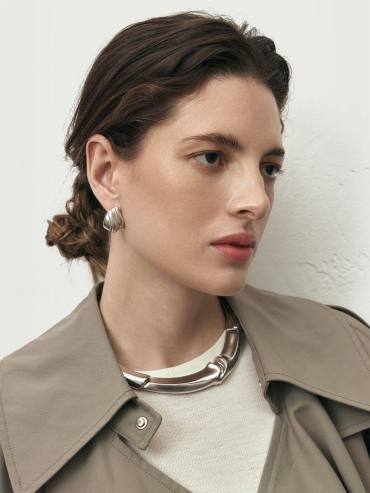 Silver Colored Interlocking Stud Earrings