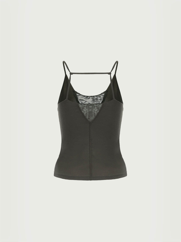 Charcoal Grey Lace Strap Top