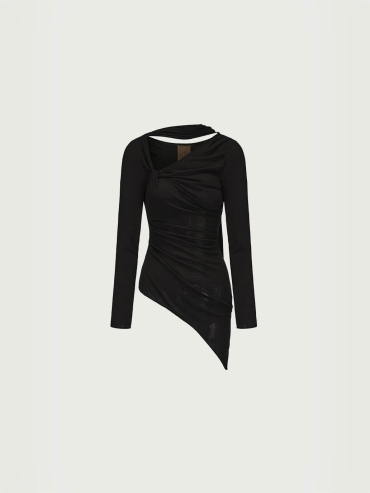 Black Asymmetrical  Knit Top