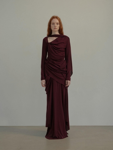 Berry layered long knit skirt